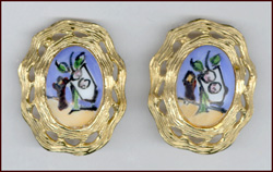 TORTOLANI HAND PAINTED PORCELAIN CABOCHON EARRINGS