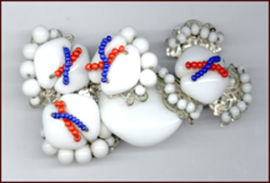 RARE MIRIAM HASKELL RED WHITE and BLUE PIN 