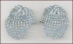 DANGLY LIGHT BLUE RHINESTONE MAGICLIP EARRINGS BY CORO