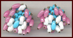 VOGUE PINK, BLUE & WHITE GLASS BEAD EARRINGS