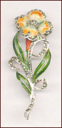 SIGNED ENAMELED & MARCASITE FLOWER PIN 