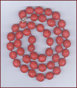 HAND CARVED CINNABAR BEAD NECKLACE