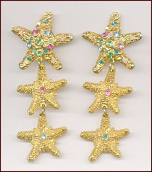 DANGLY TEXTURED GOLD TONE STARFISH EARRINGS