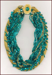 TEAL BUGLE BEAD TORSADE STYLE NECKLACE