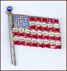 BAGUETTE RHINESTONE POT METAL AMERICAN FLAG PIN