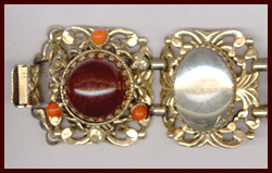 SELRO BRACELET ROOT BEER & CLEAR CABOCHONS IN ORNATE SETTINGS 